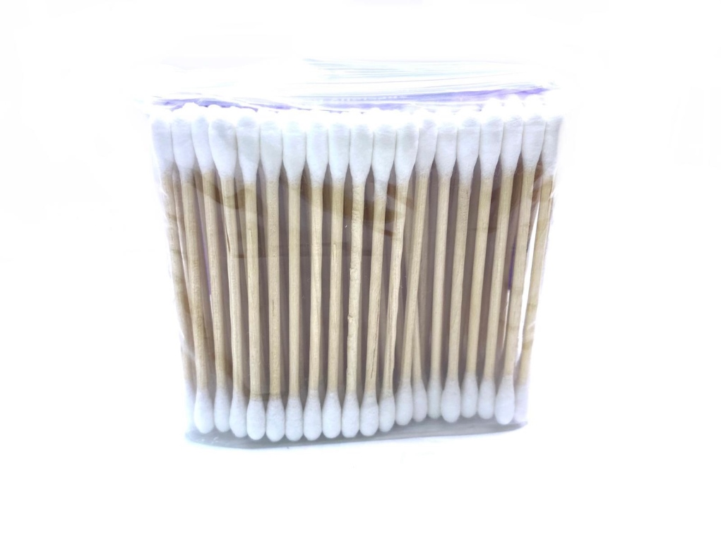 אפליקטור עץ (100 יח') מצופה צמר גפן דו צדדי איכותי 3"