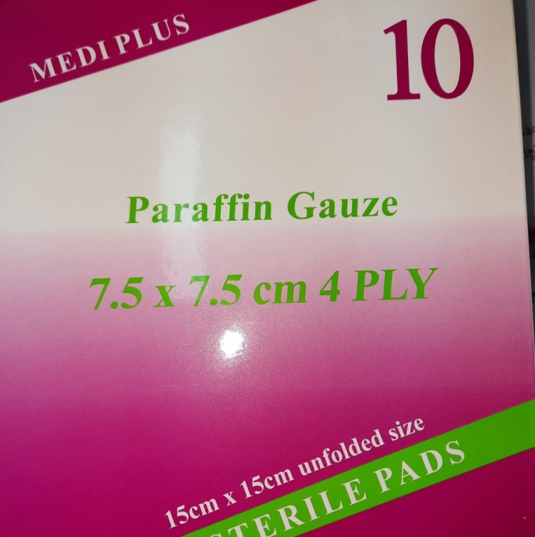 פד פרפין סטרילי (גזה וזלין) 10 יח' 4 שכבות מדיפלוס 7.5*7.5