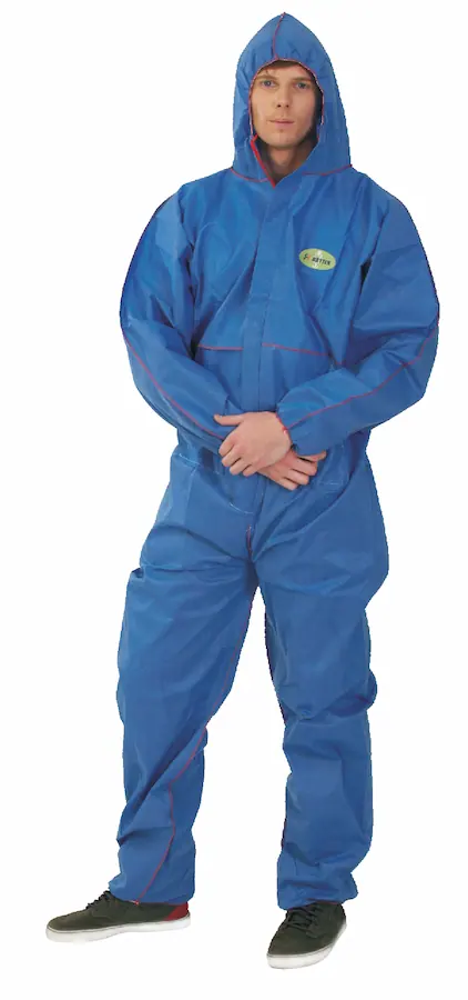 סרבל מגן *כחול *תקן TYPE 5/6 מידה XXL רוכסן עם כובע SMS coverall נושם DKR-XXL