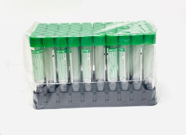 מבחנה 9 מ"ל פקק ירוק NH sodium Heparin (HEPARIN) 50 pc 455051