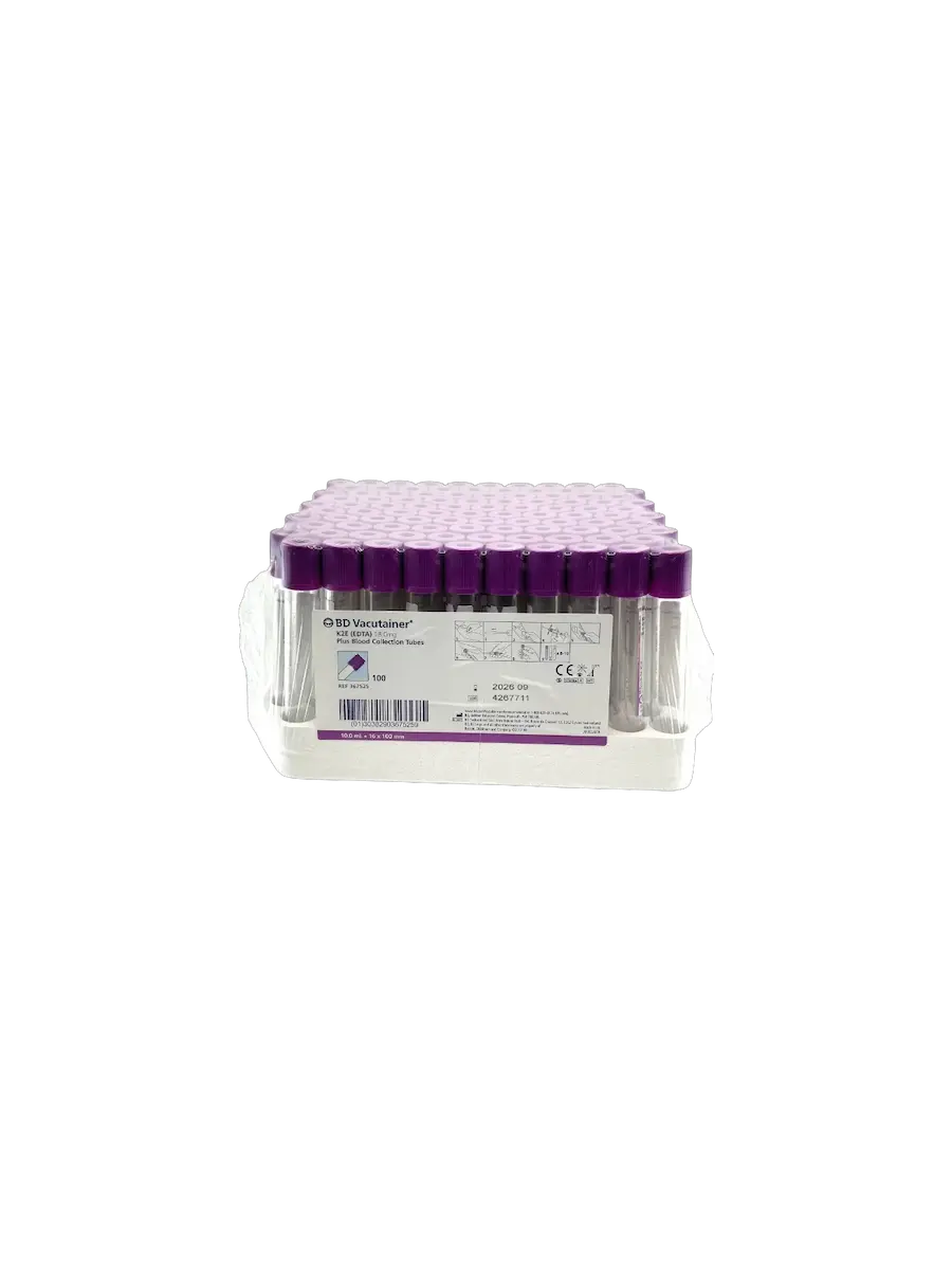מבחנה 10 מ"ל פקק סגול (100 יח') K2EDTA 10ml 16*100p LAVEND 100/sp