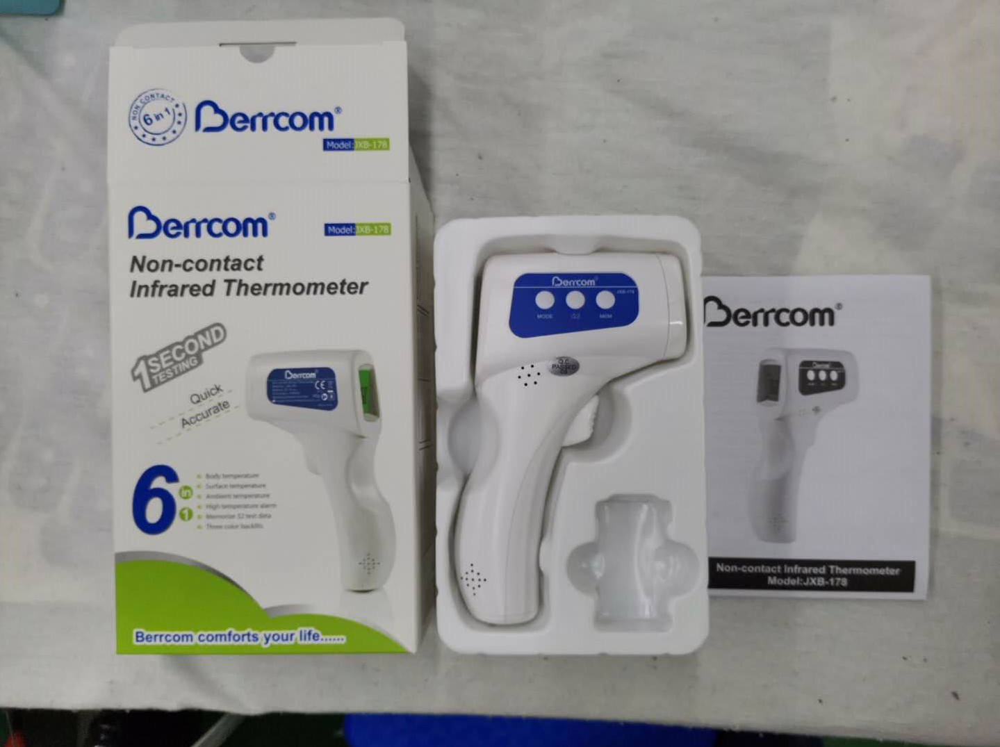 מד חום למצח / אוזן אינפרא אדום BERRCOM FDA מופעל סוללות