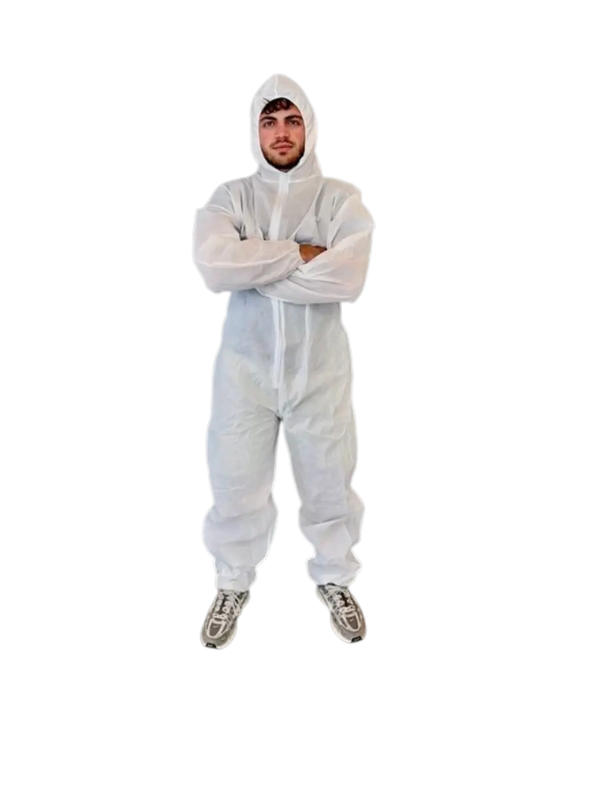 סרבל מגן *לבן* תקן TYPE 5/6 מידה XXL רוכסן עם כובע SMS coverall נושם 55 גר' DKR-XXL