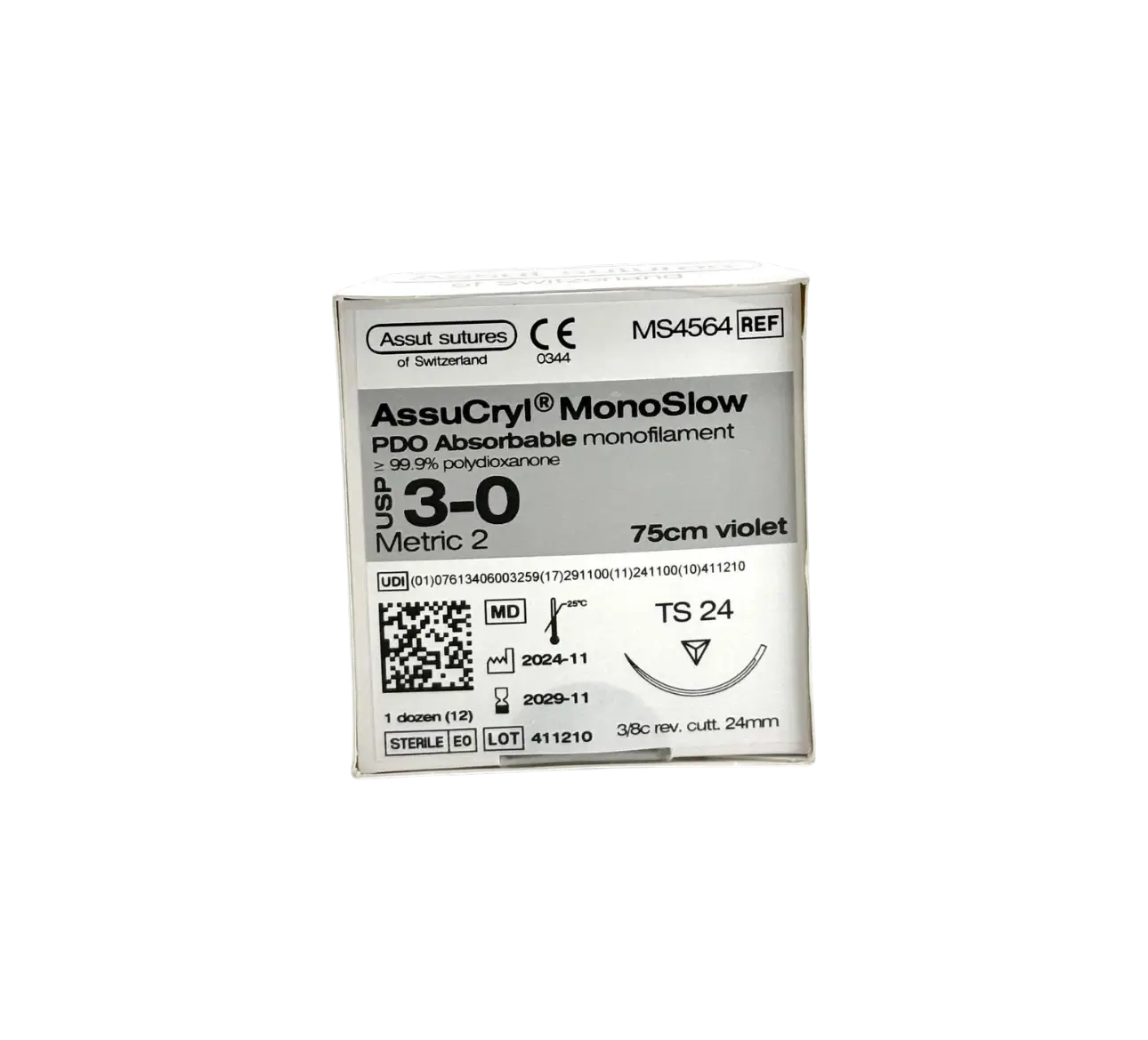 חוט נספג מונוקריל 3/0 Assucryl Monoslow MS4564 TS24 אפור